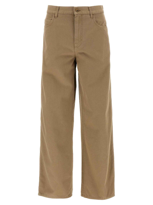 Beige Cotton Casual Pants