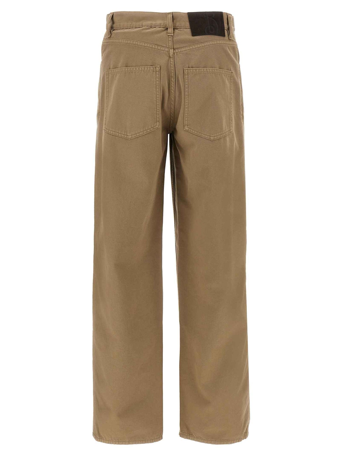 Beige Cotton Casual Pants