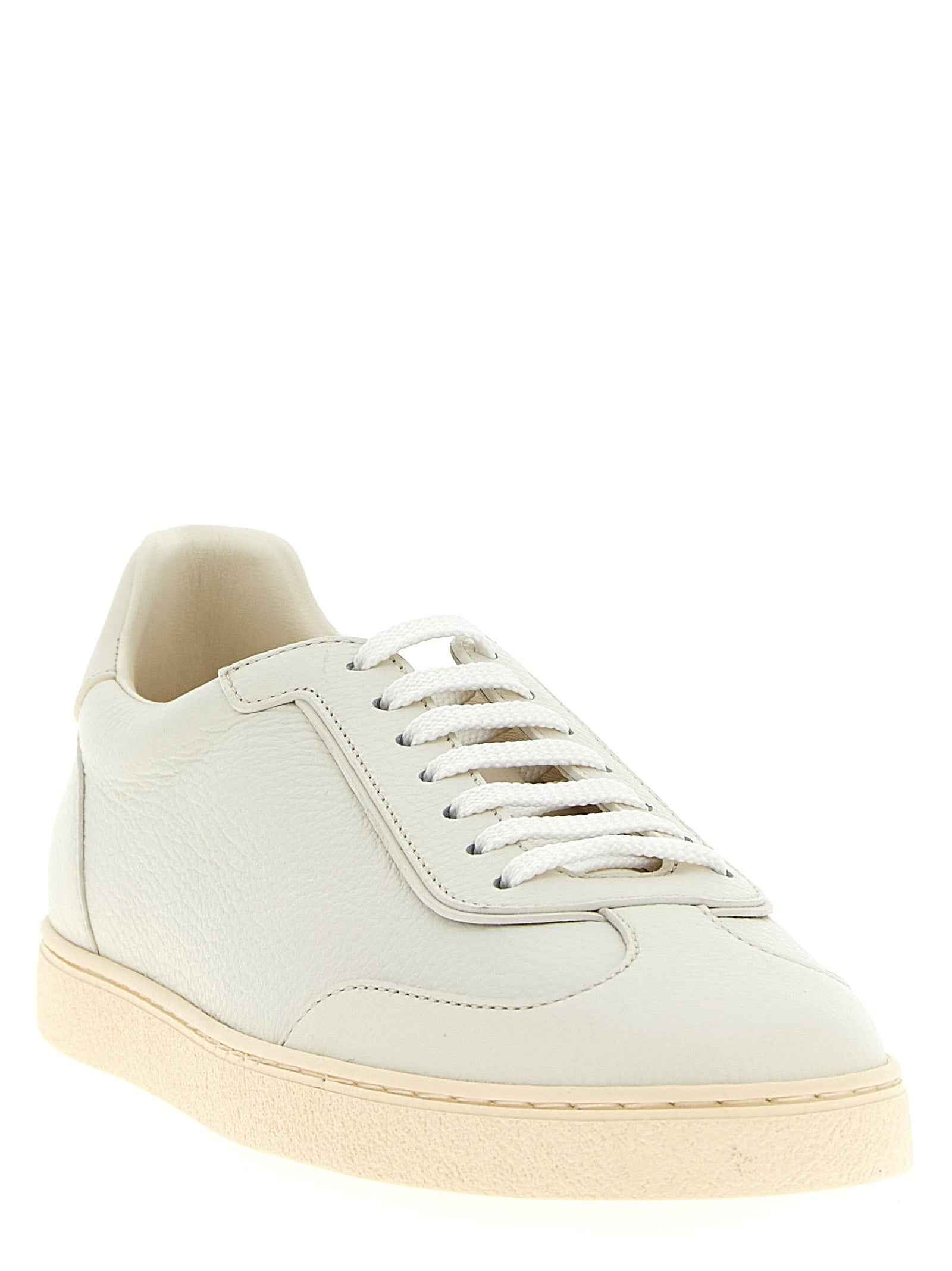 White Goatskin Low Top Sneakers