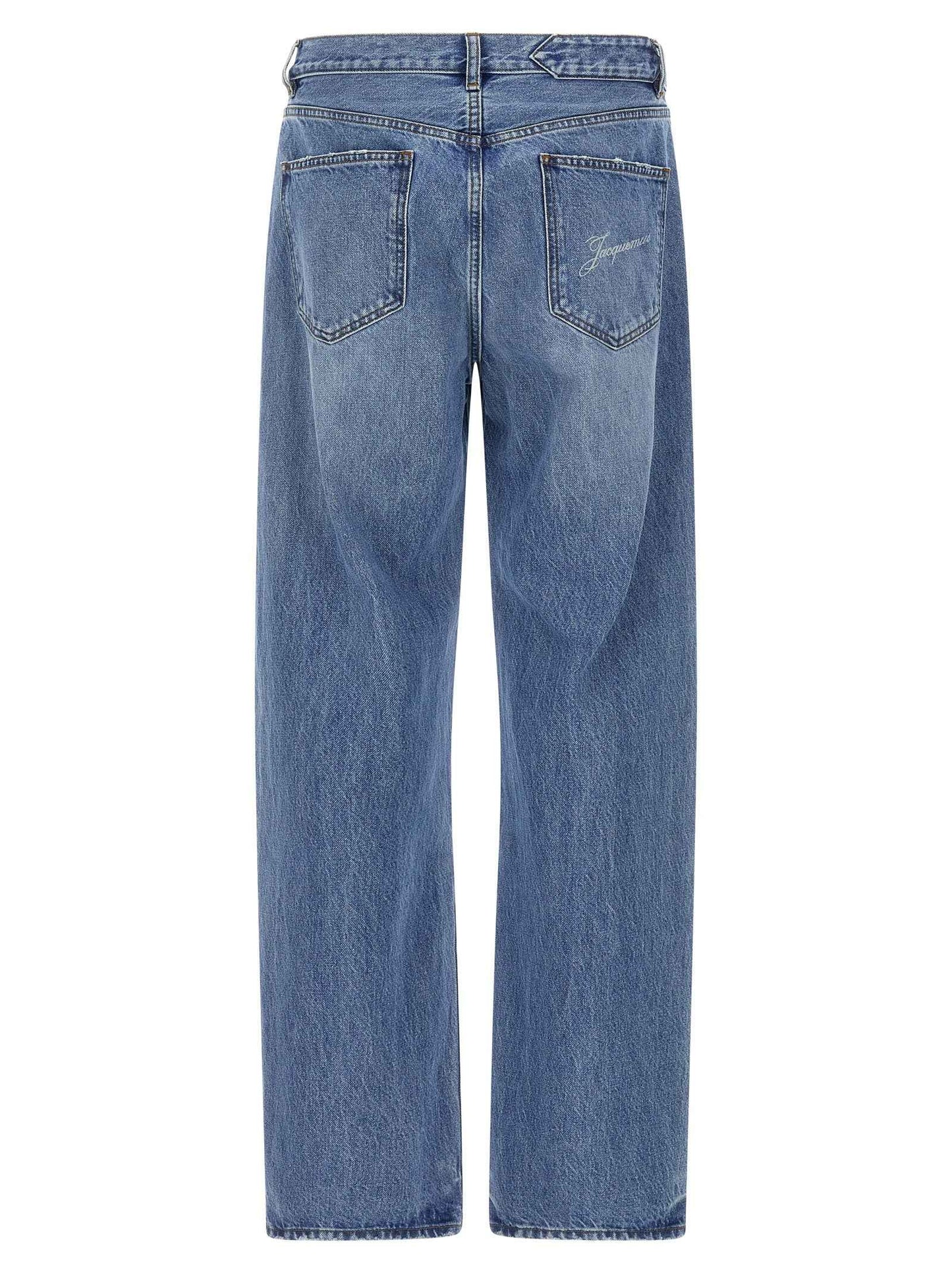Blue Cotton Straight-Leg Jeans