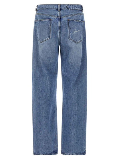 Blue Cotton Straight-Leg Jeans