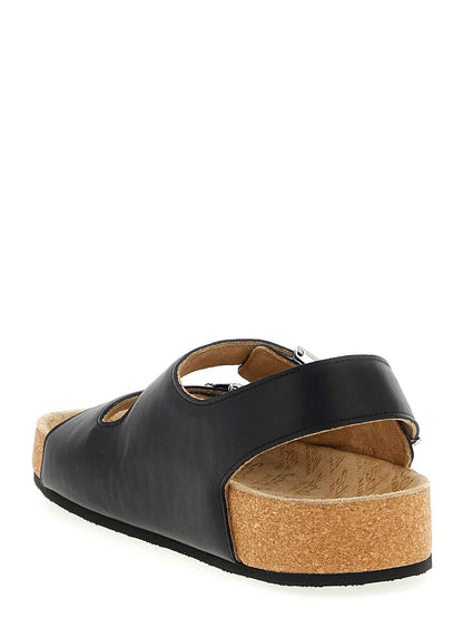 Black Calfskin Flat Sandals