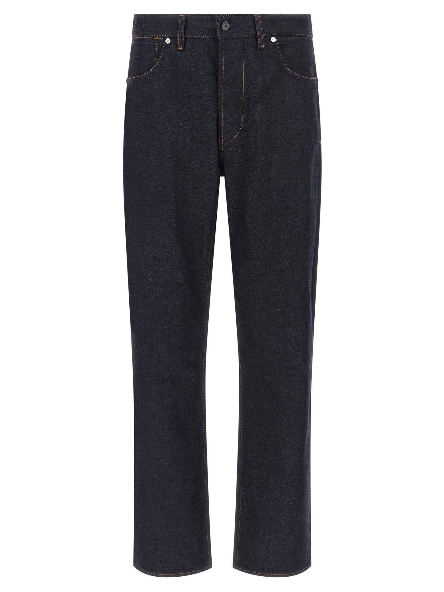 Blue Cotton Straight-Leg Jeans