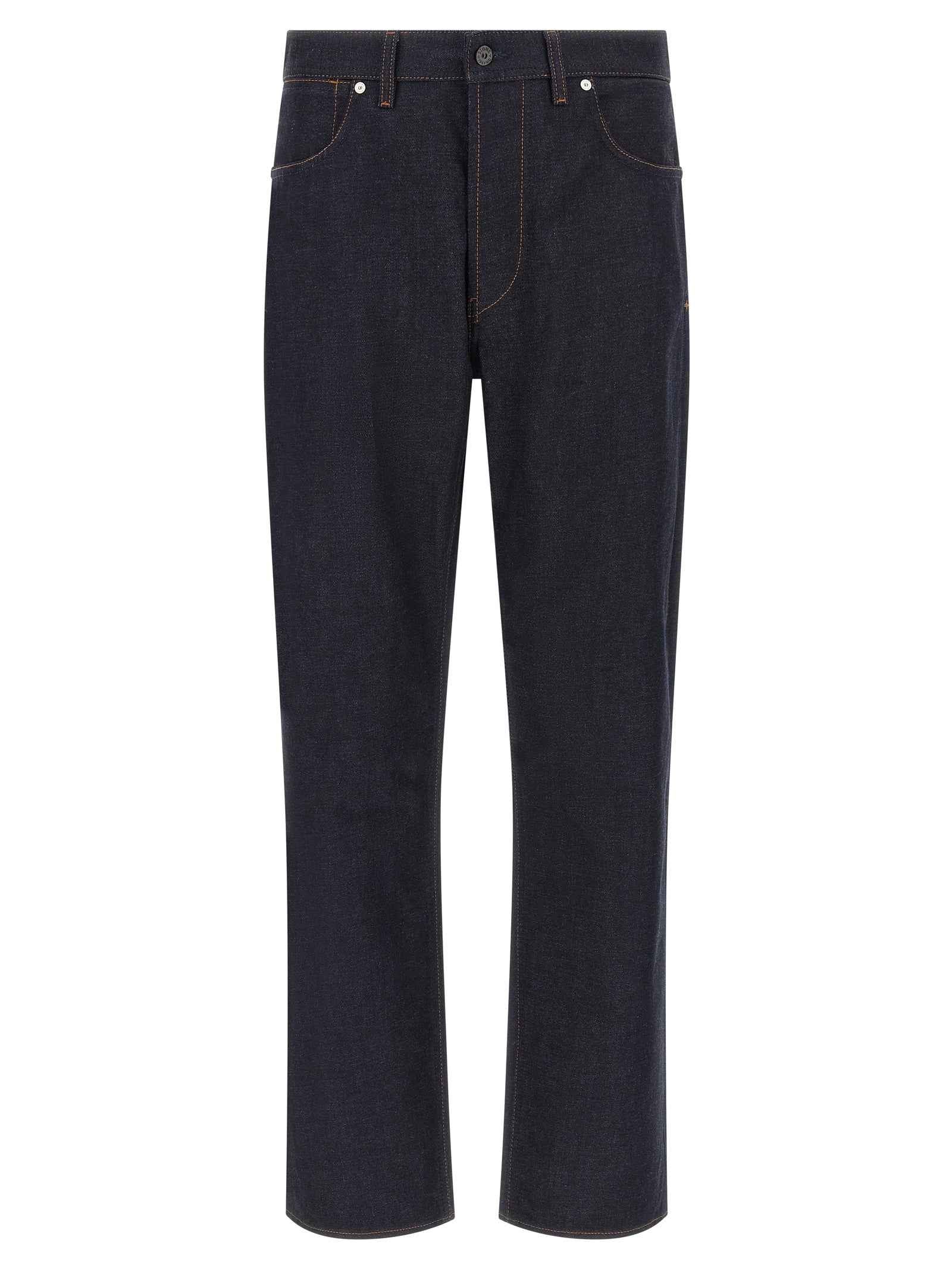 Blue Cotton Straight-Leg Jeans