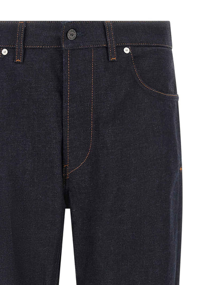 Blue Cotton Straight-Leg Jeans