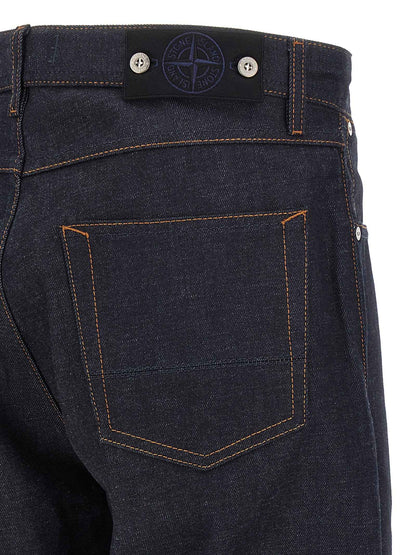 Blue Cotton Straight-Leg Jeans