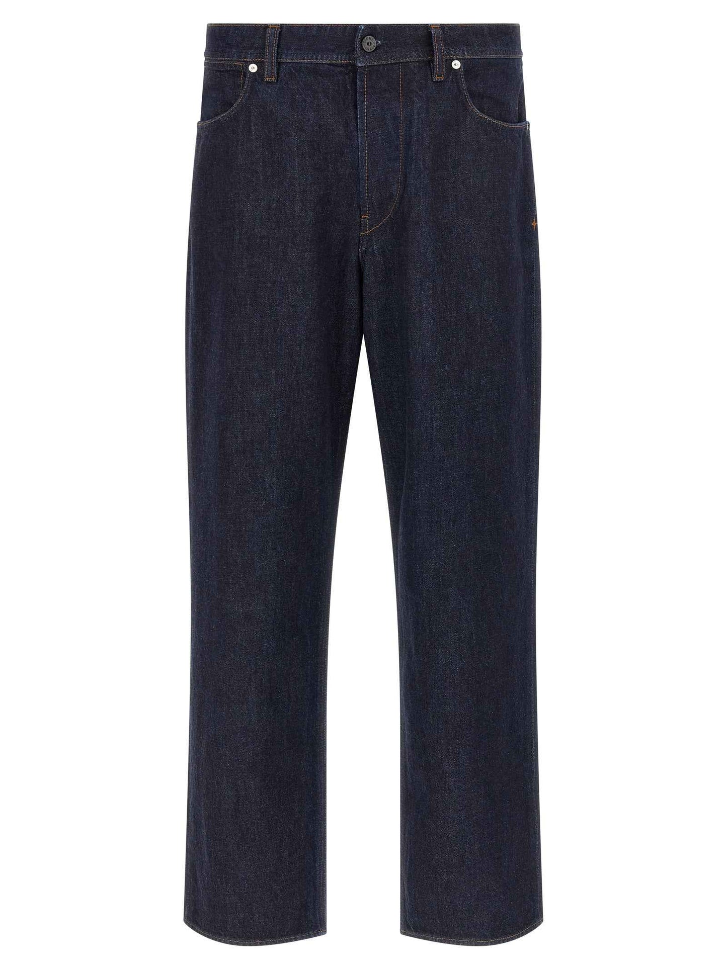 Blue Cotton Straight-Leg Jeans