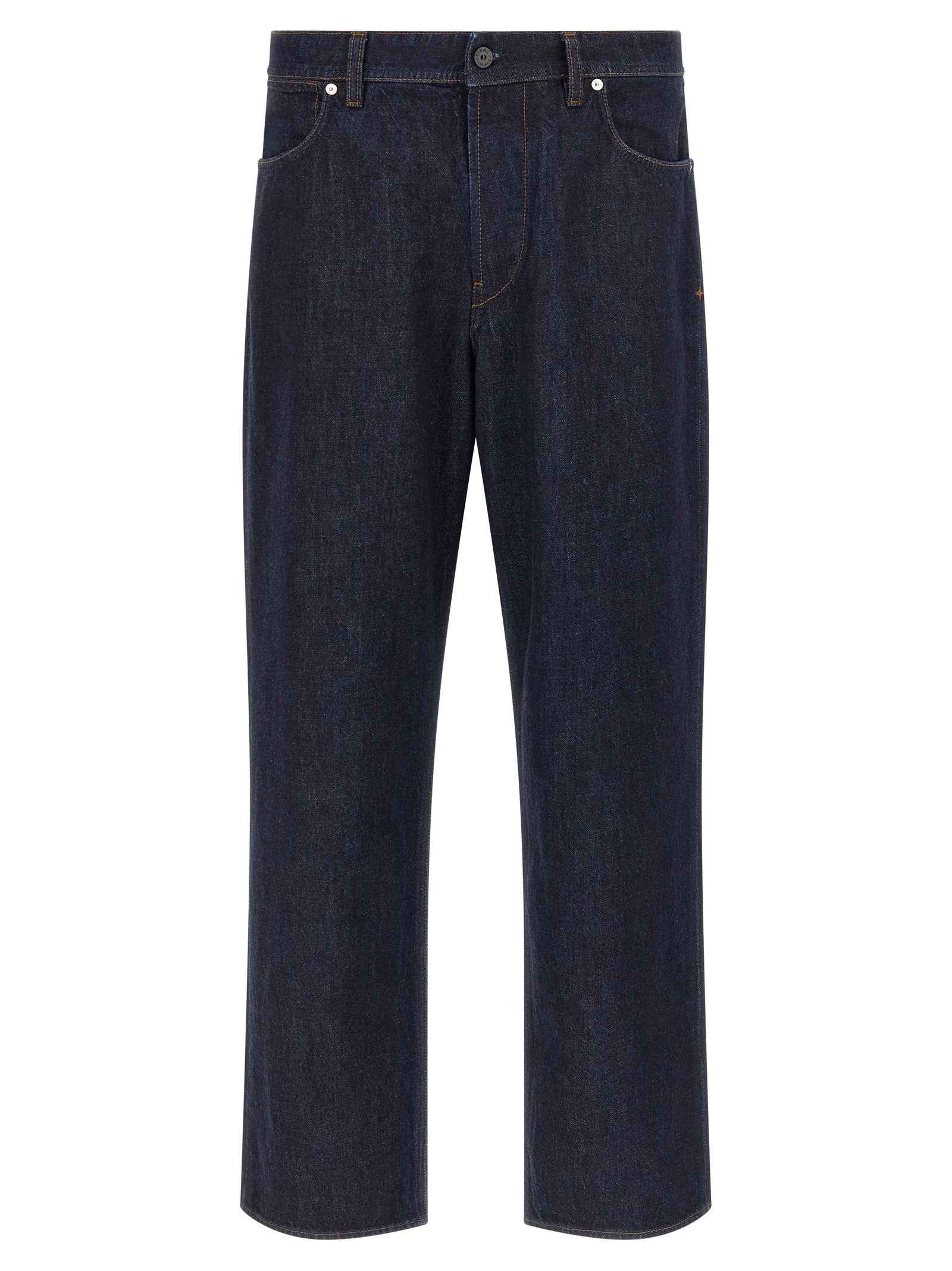 Blue Cotton Straight-Leg Jeans