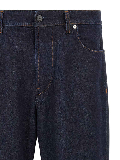Blue Cotton Straight-Leg Jeans