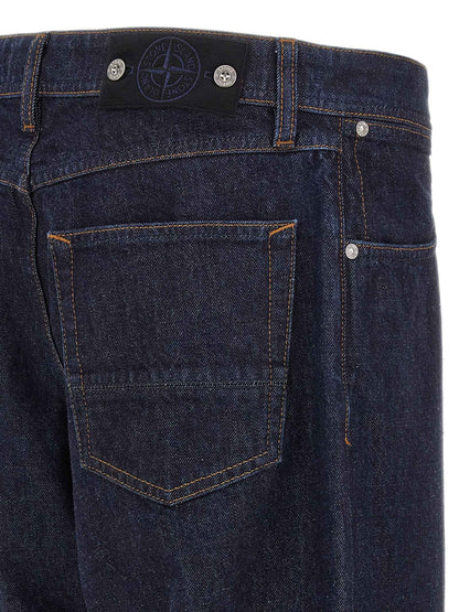 Blue Cotton Straight-Leg Jeans