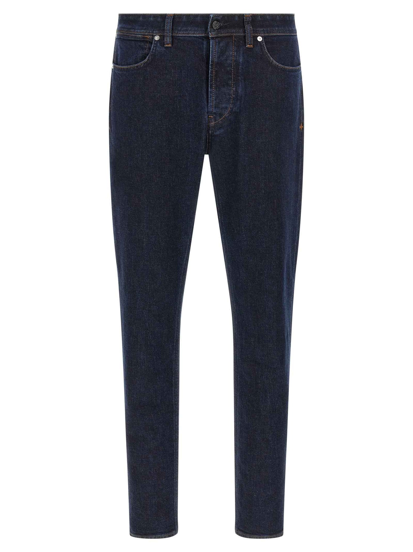 Blue Cotton Straight-Leg Jeans