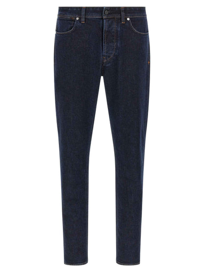 Blue Cotton Straight-Leg Jeans