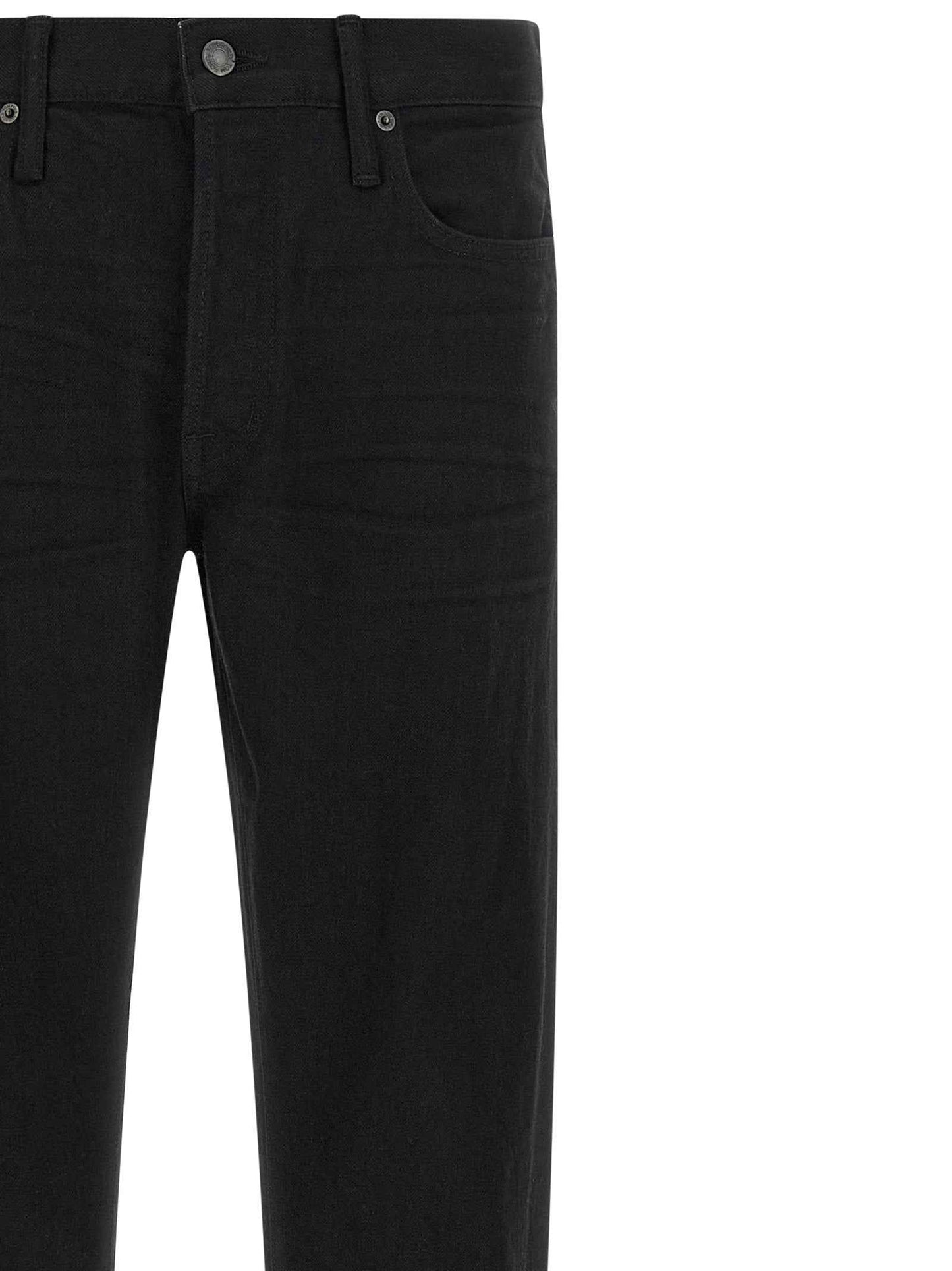 Black Cotton Straight-Leg Jeans