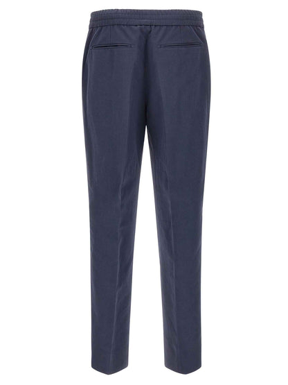 Blue Linen Casual Pants
