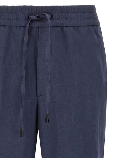 Blue Linen Casual Pants