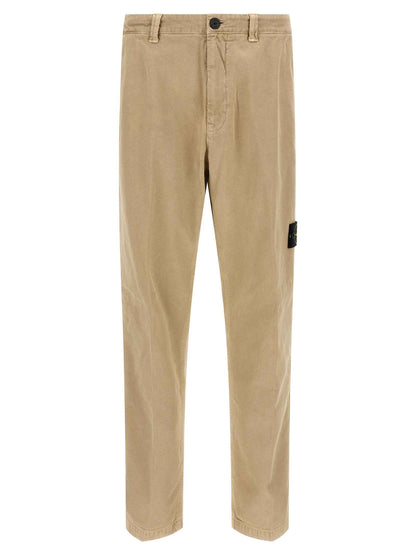 Beige Cotton Casual Pants