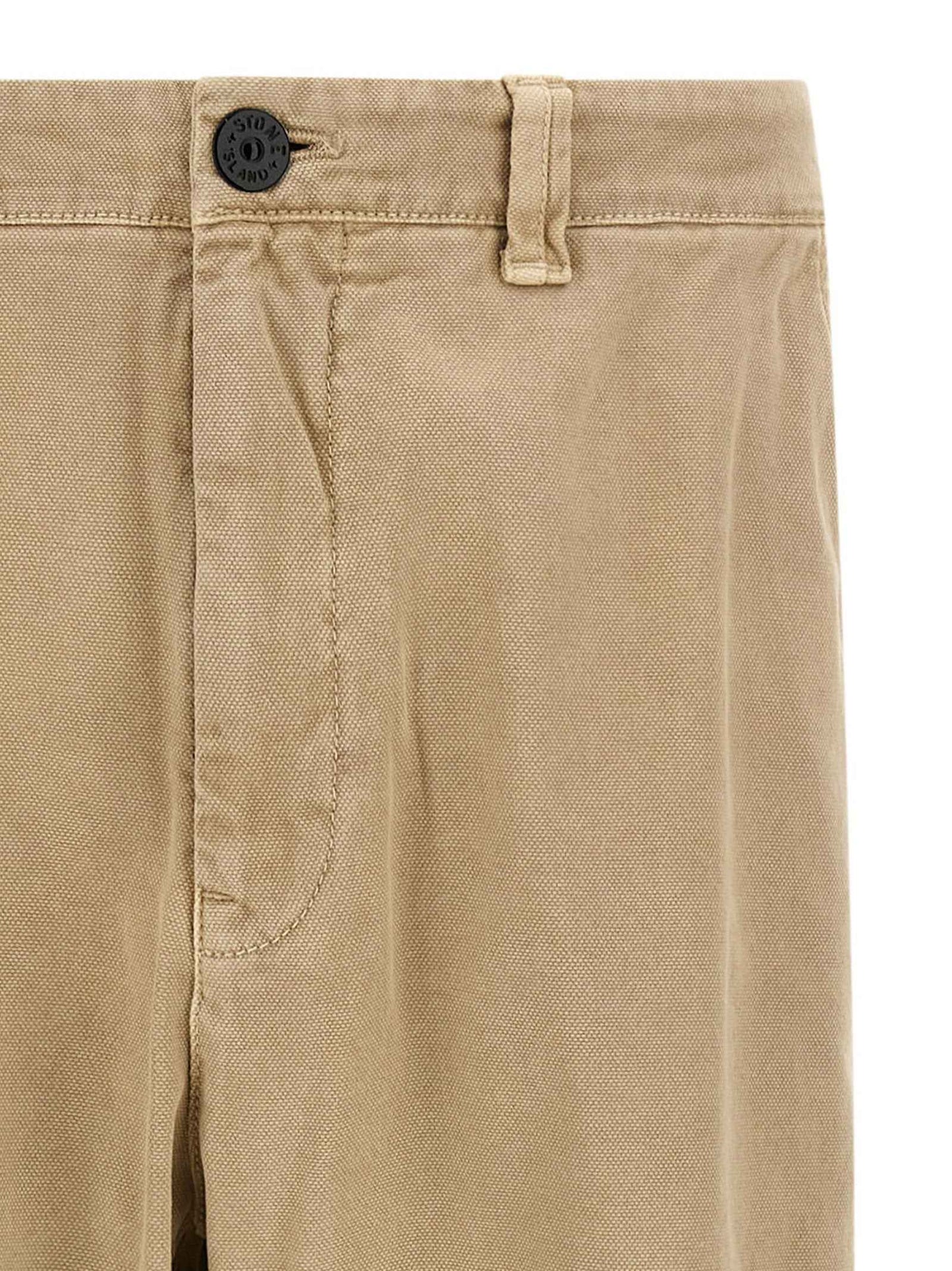 Beige Cotton Casual Pants