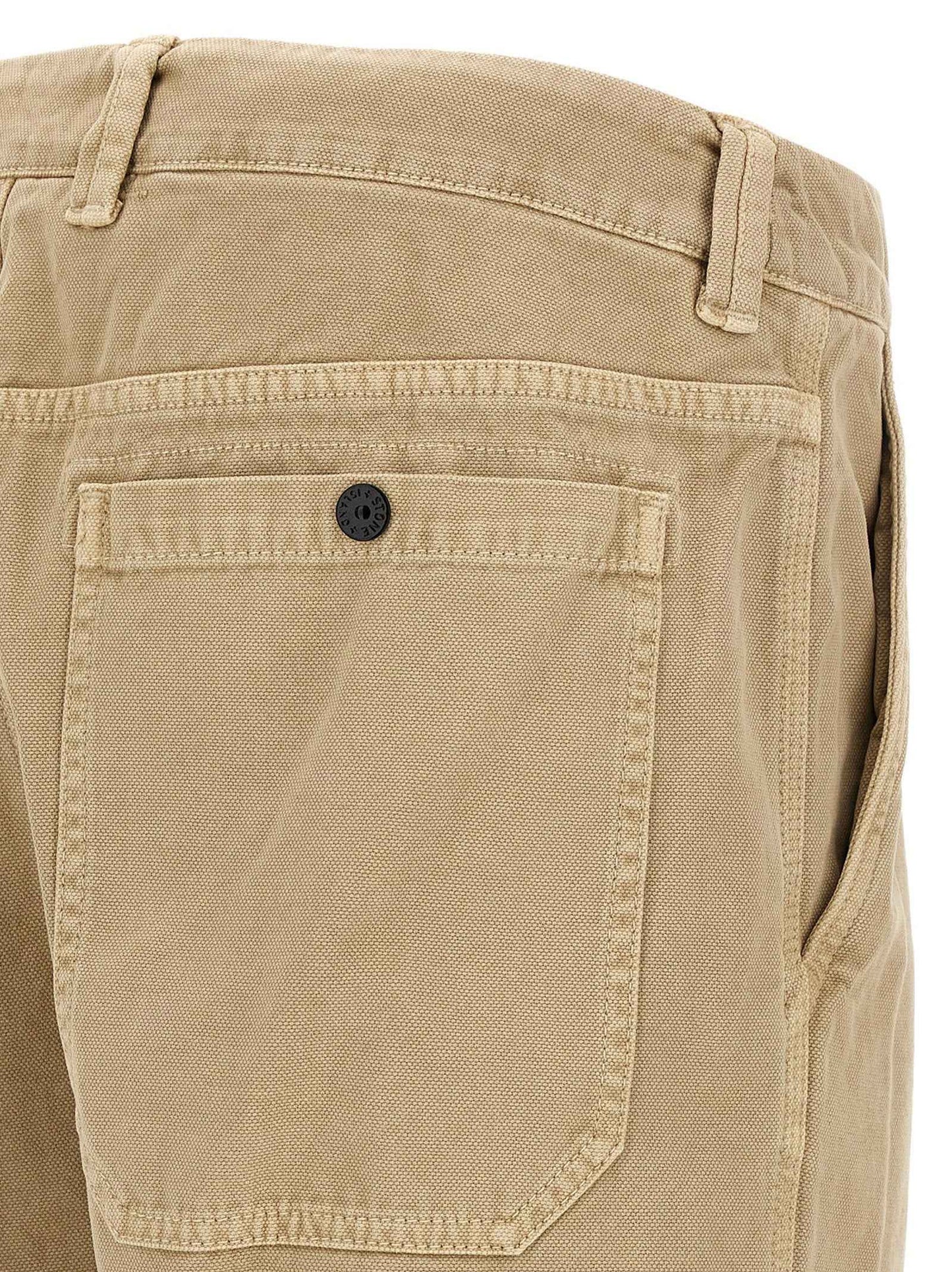 Beige Cotton Casual Pants
