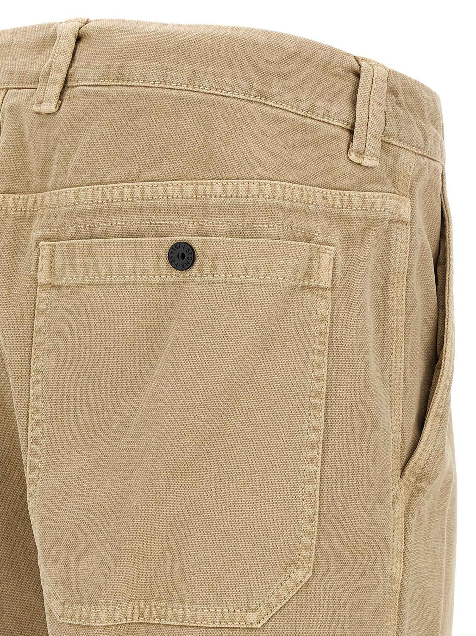 Beige Cotton Casual Pants