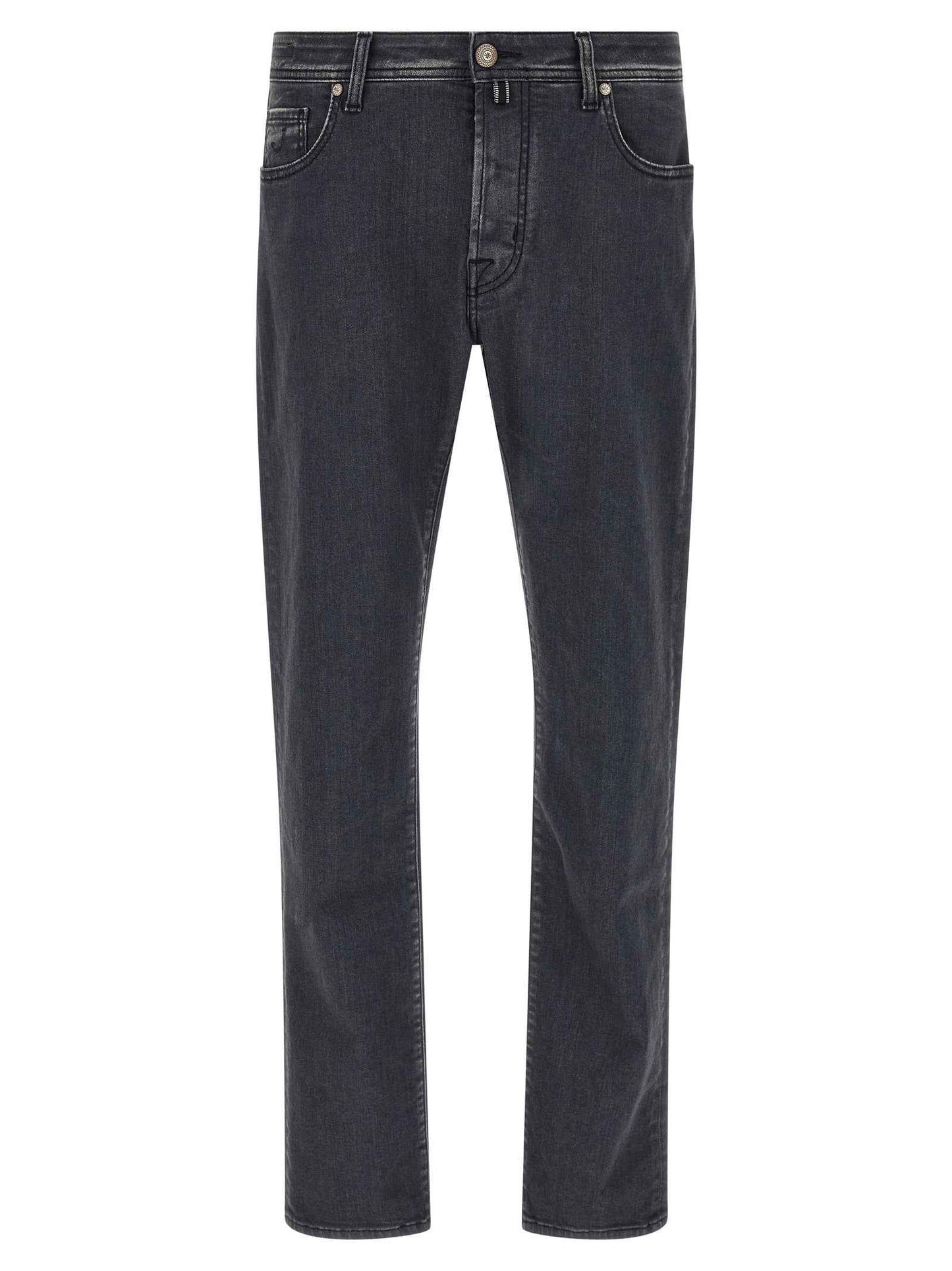 Gray Cotton Straight-Leg Jeans