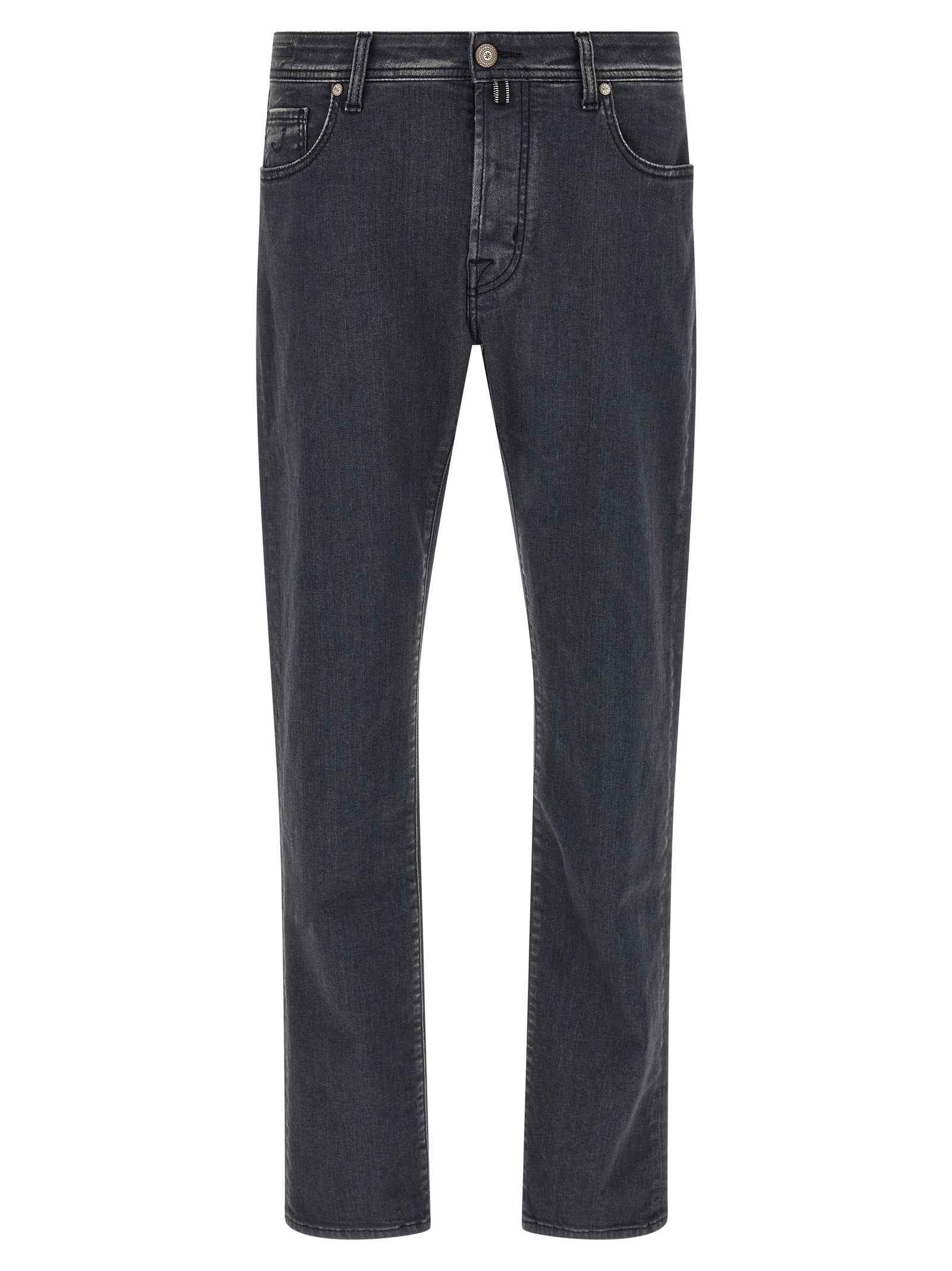 Gray Cotton Straight-Leg Jeans