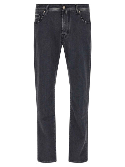 Gray Cotton Straight-Leg Jeans
