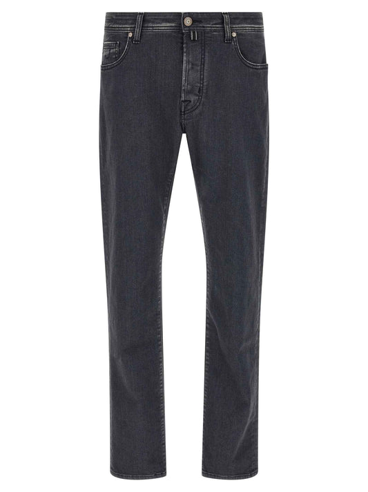 Gray Cotton Straight-Leg Jeans