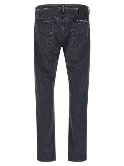 Gray Cotton Straight-Leg Jeans