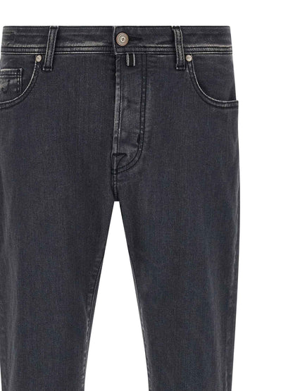 Gray Cotton Straight-Leg Jeans