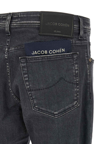 Gray Cotton Straight-Leg Jeans