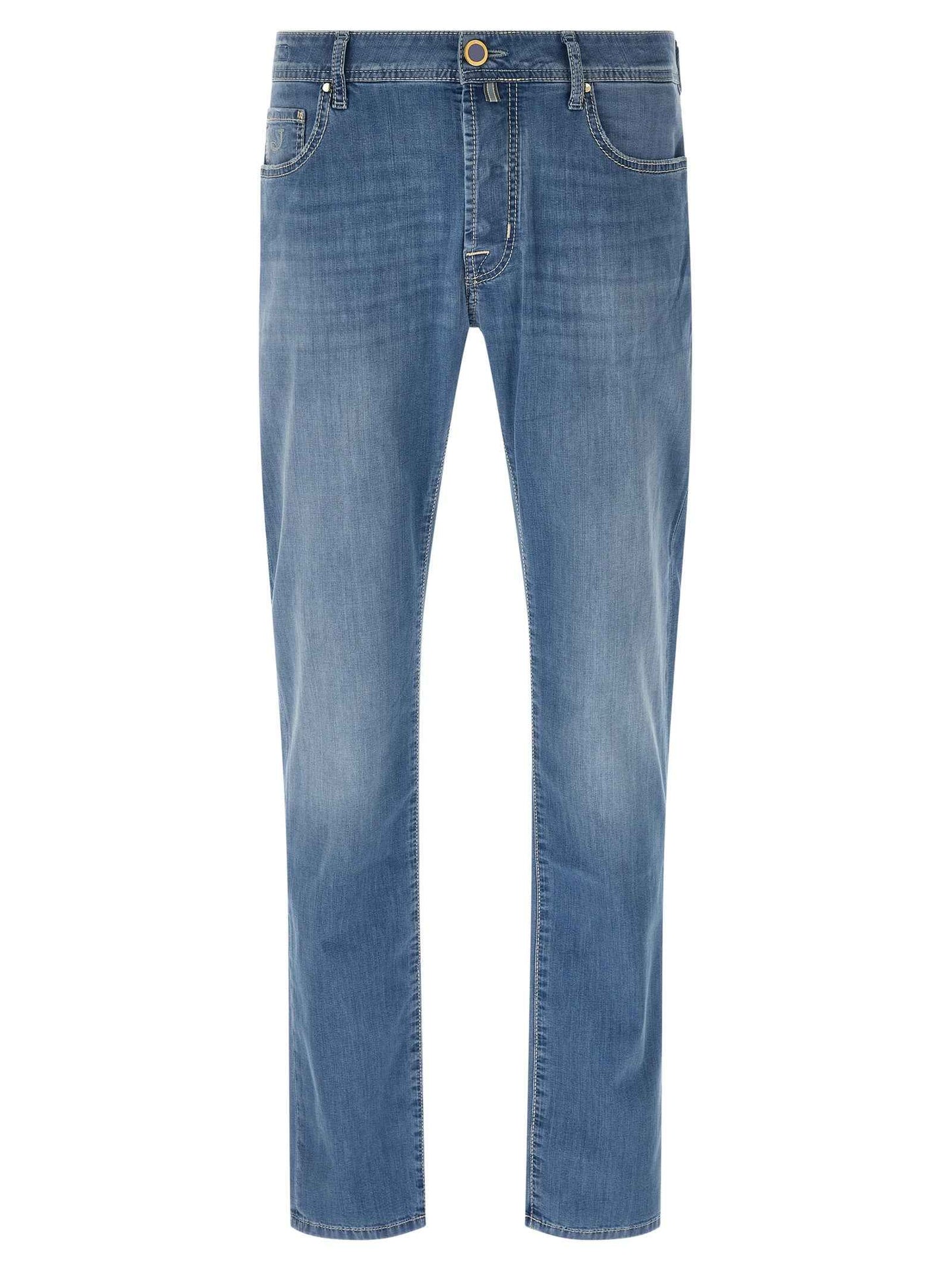 Blue Cotton Straight-Leg Jeans