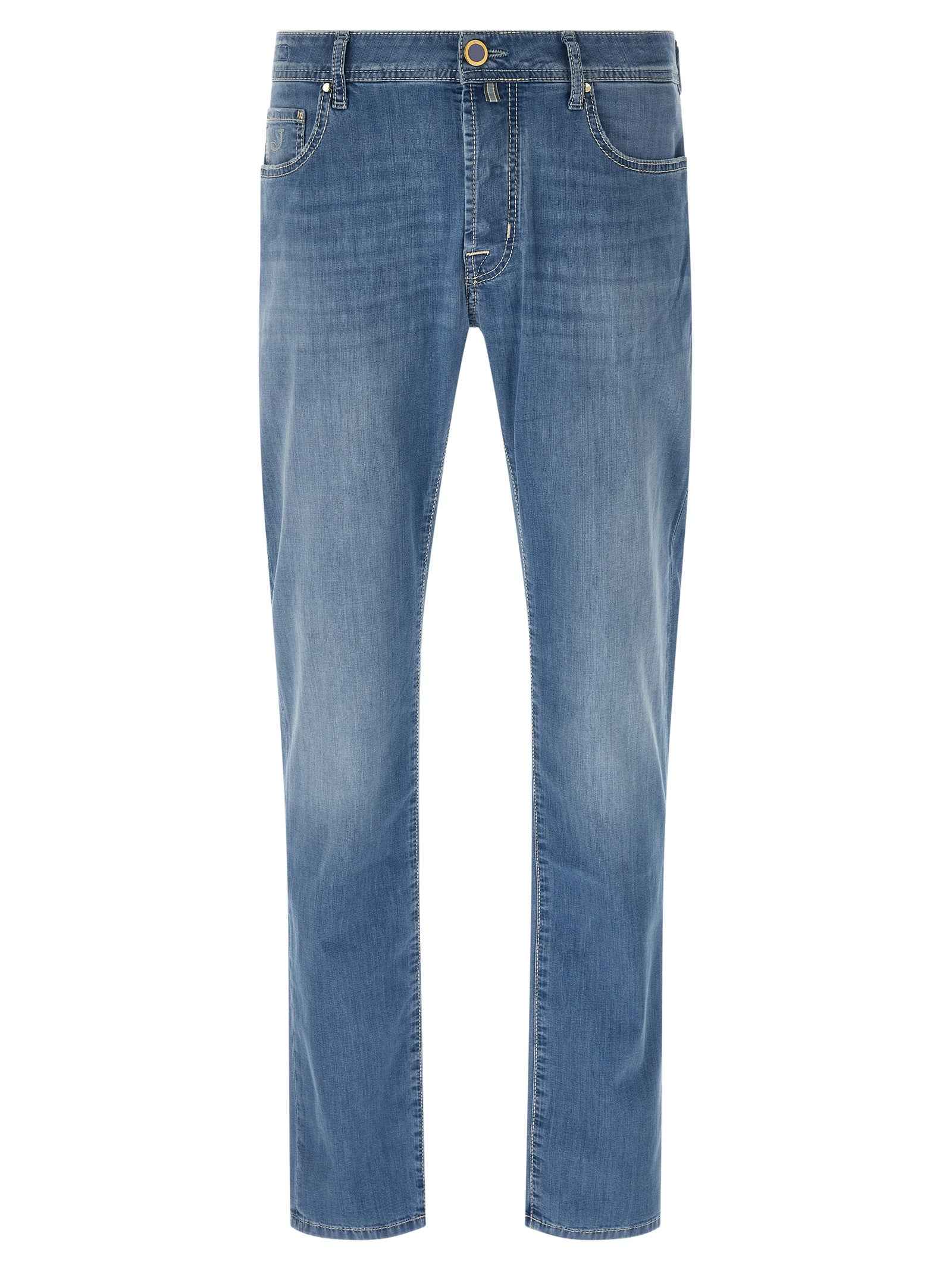 Blue Cotton Straight-Leg Jeans