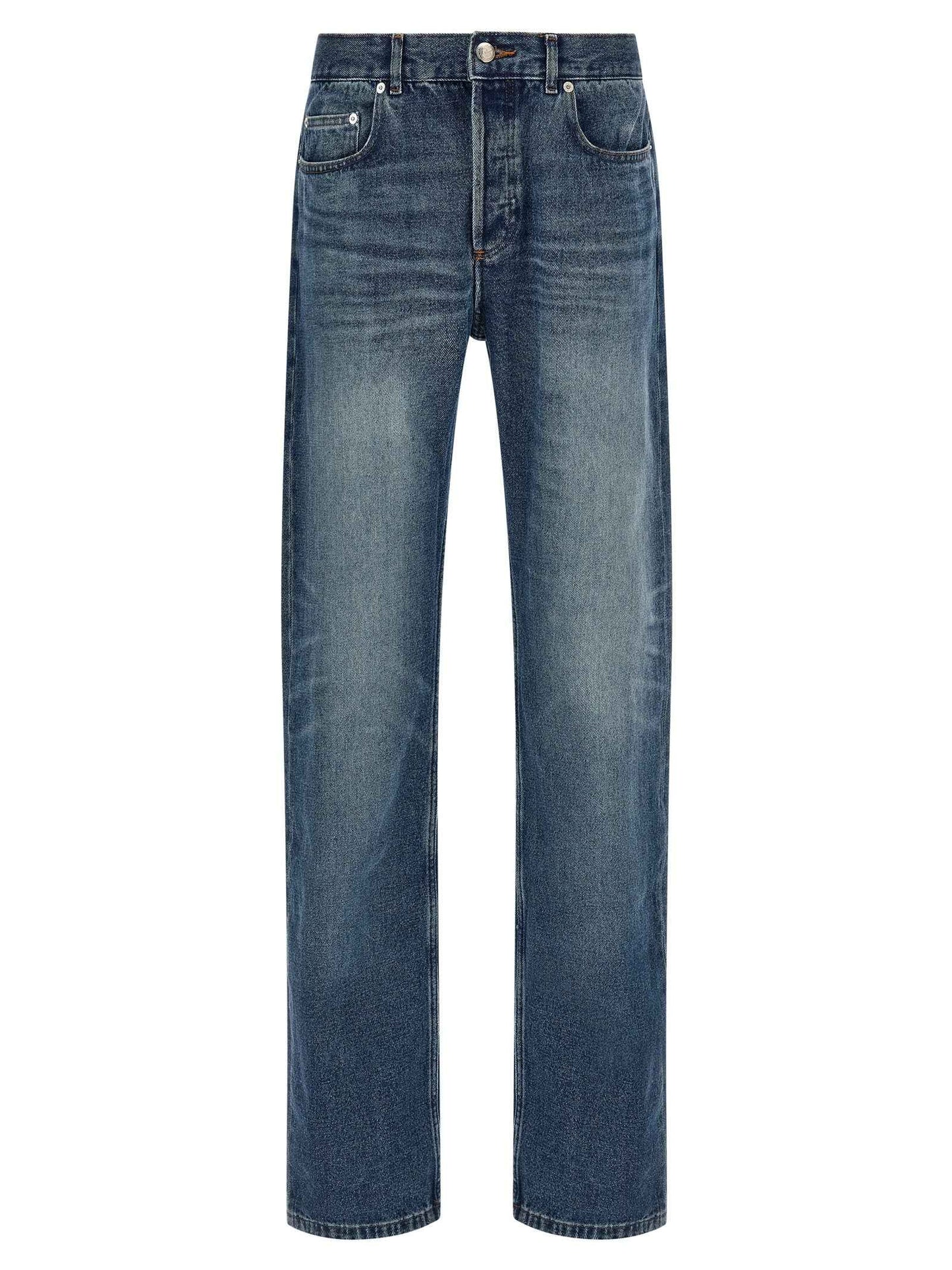 Blue Cotton Straight-Leg Jeans