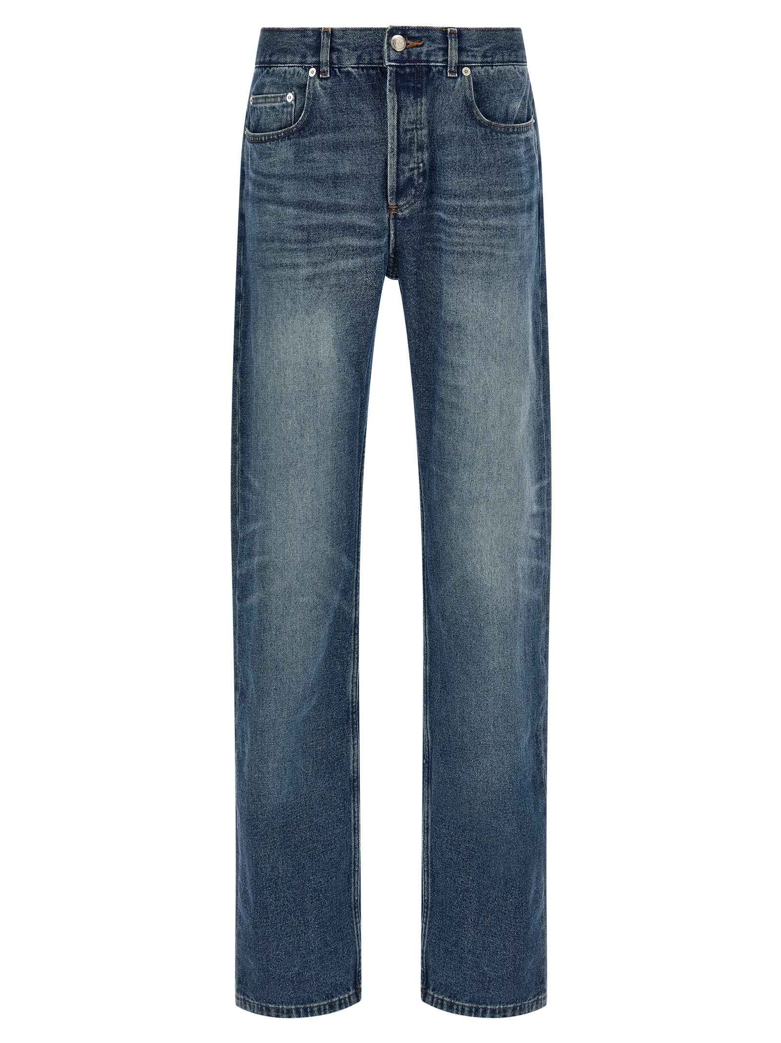 Blue Cotton Straight-Leg Jeans