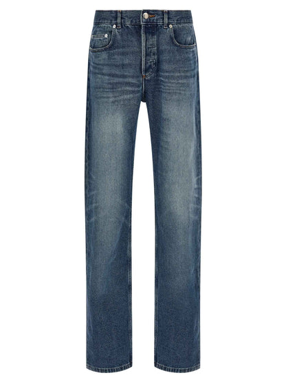 Blue Cotton Straight-Leg Jeans