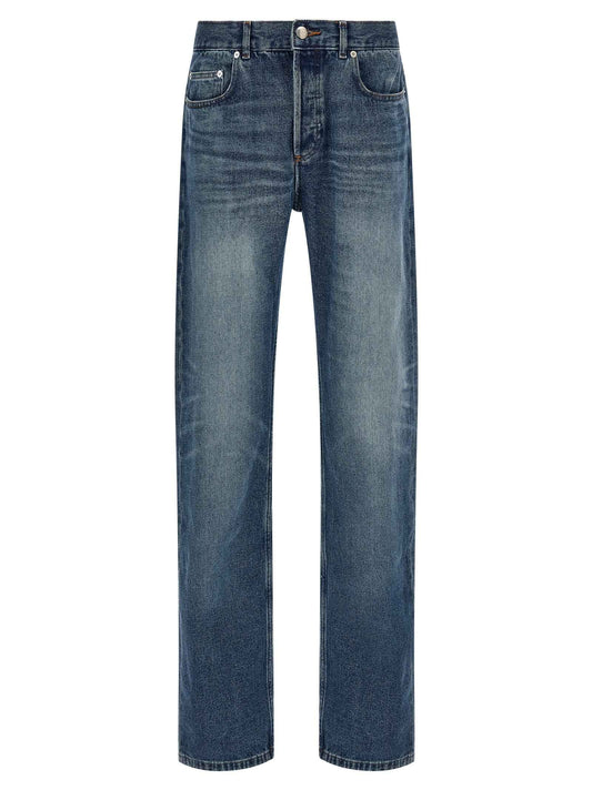 Blue Cotton Straight-Leg Jeans