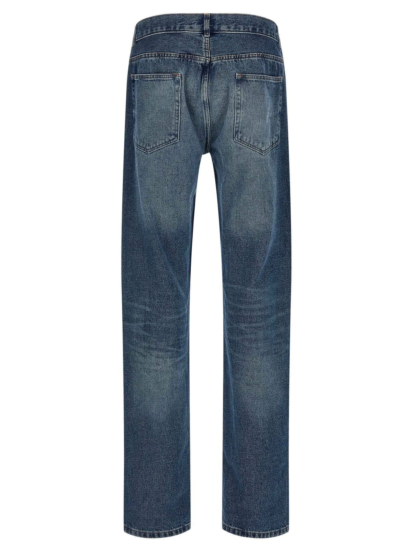 Blue Cotton Straight-Leg Jeans
