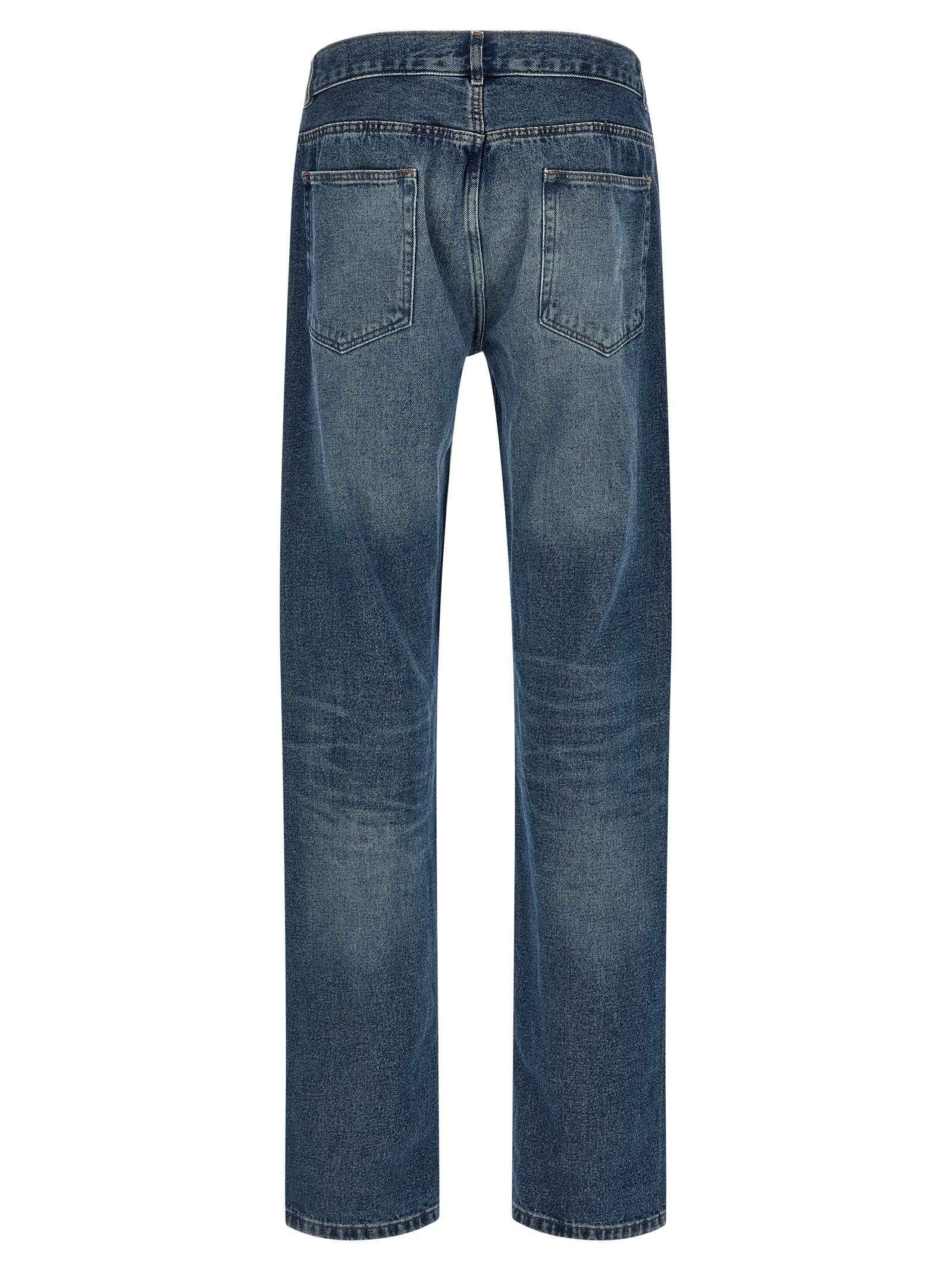 Blue Cotton Straight-Leg Jeans