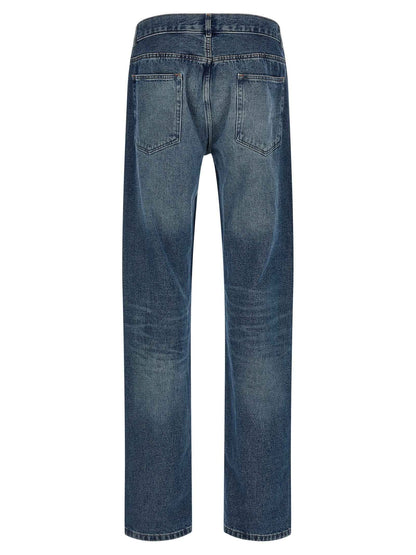 Blue Cotton Straight-Leg Jeans