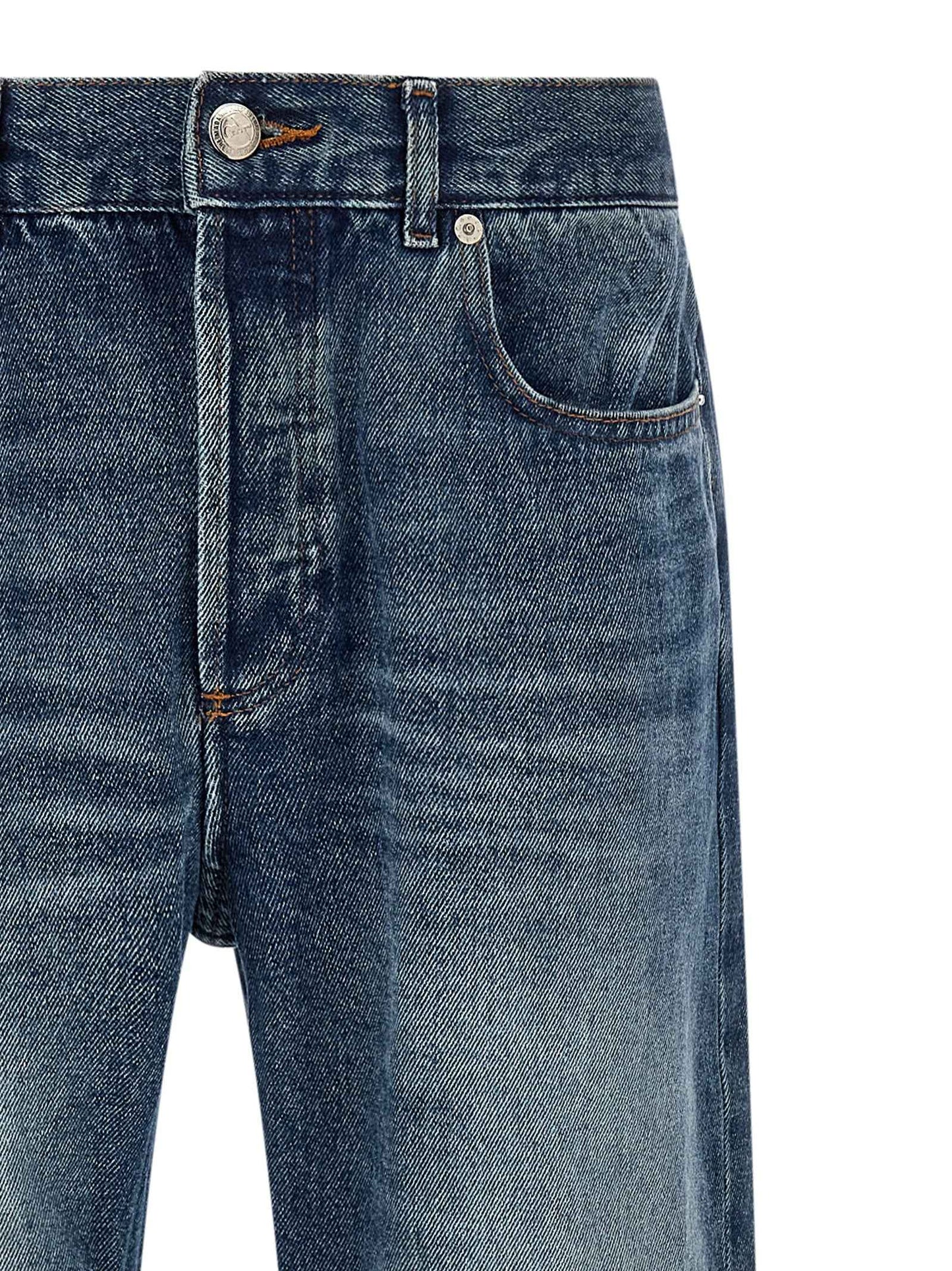 Blue Cotton Straight-Leg Jeans