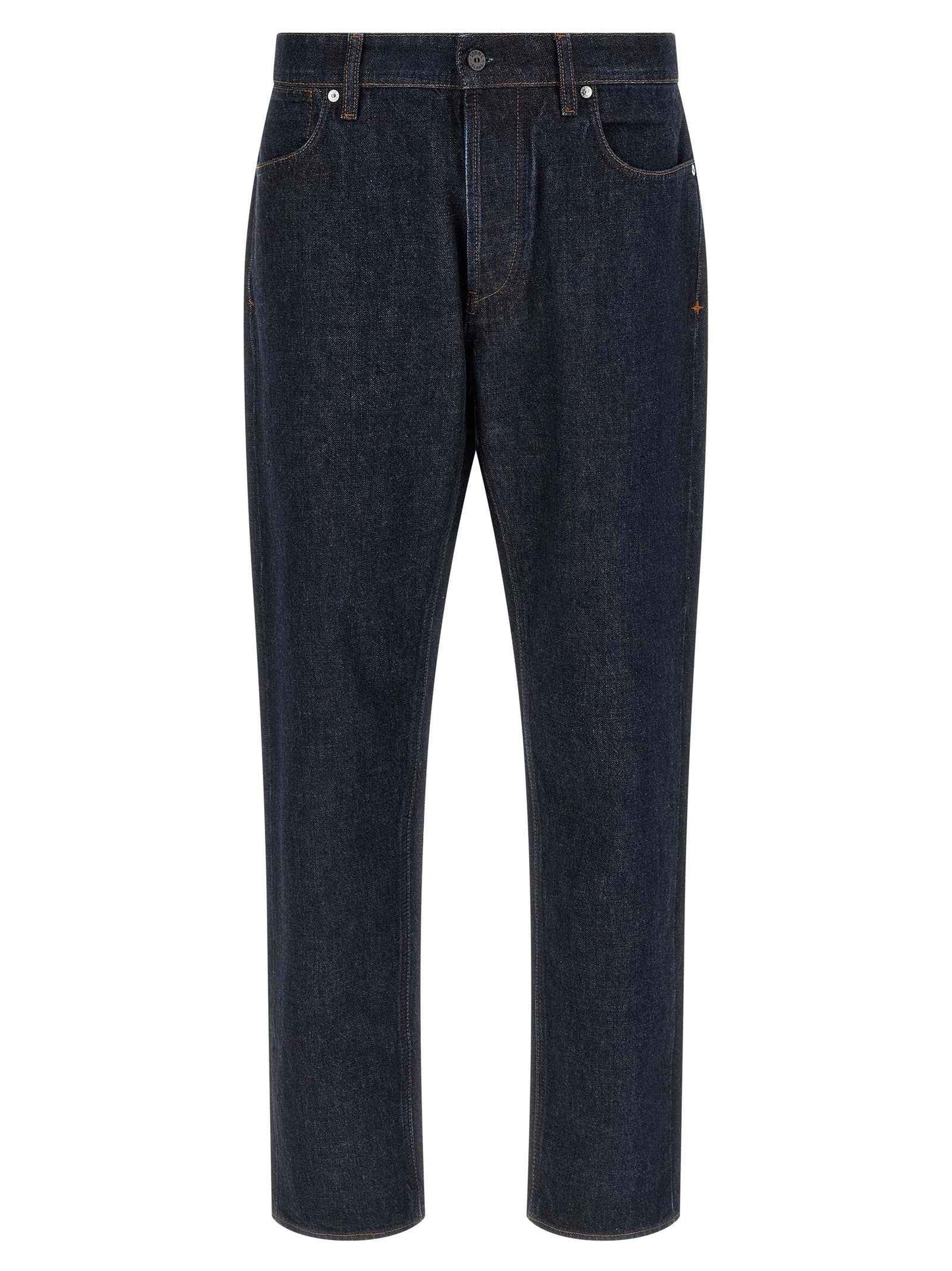 Blue Cotton Straight-Leg Jeans