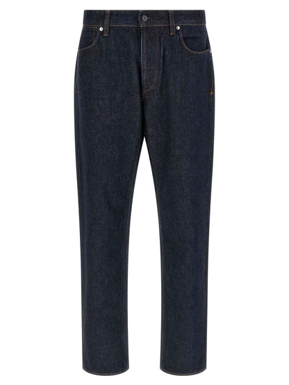 Blue Cotton Straight-Leg Jeans