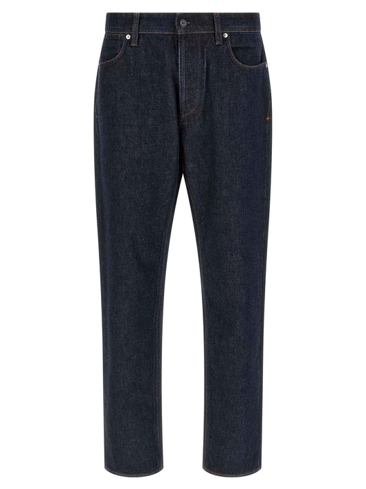Blue Cotton Straight-Leg Jeans