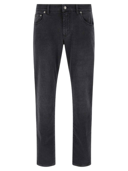 Black Cotton Straight-Leg Jeans