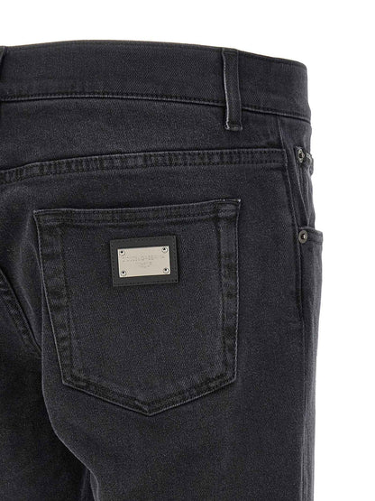 Black Cotton Straight-Leg Jeans