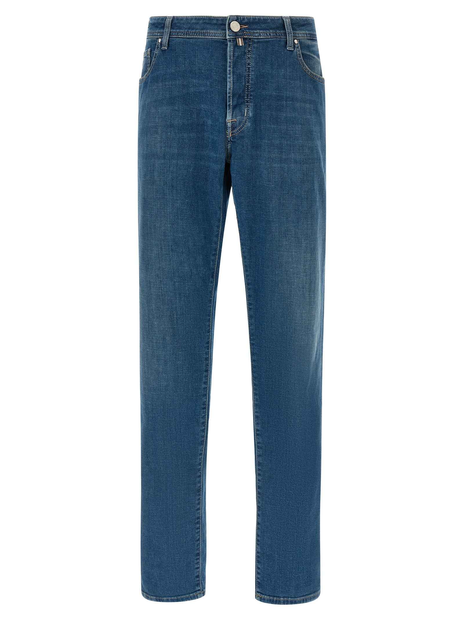Blue Cotton Straight-Leg Jeans
