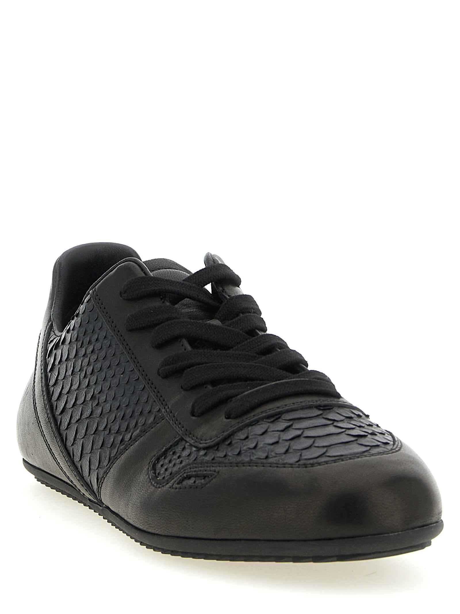 Black Lamb Leather Low Top Sneakers