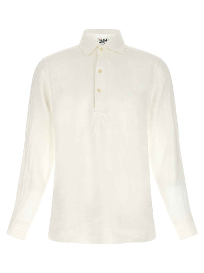 White Linen Polo Shirt