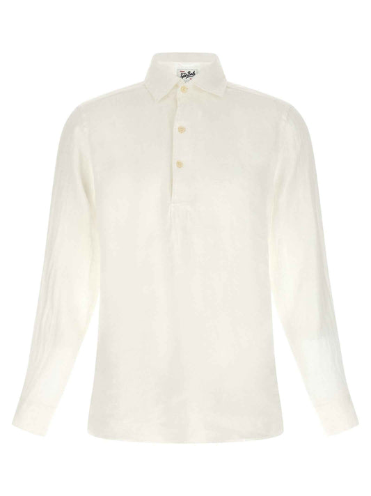 White Linen Polo Shirt