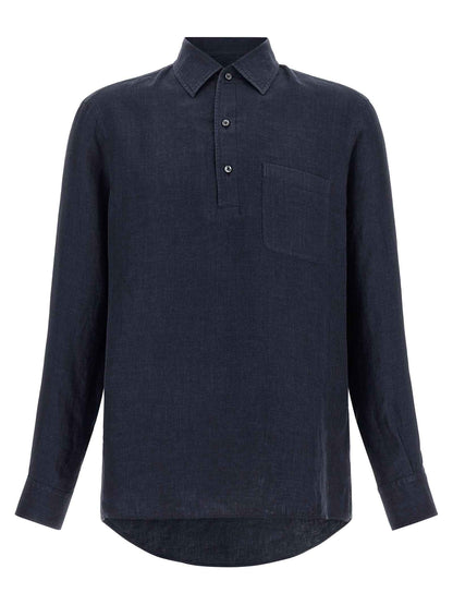 Blue Linen Polo Shirt